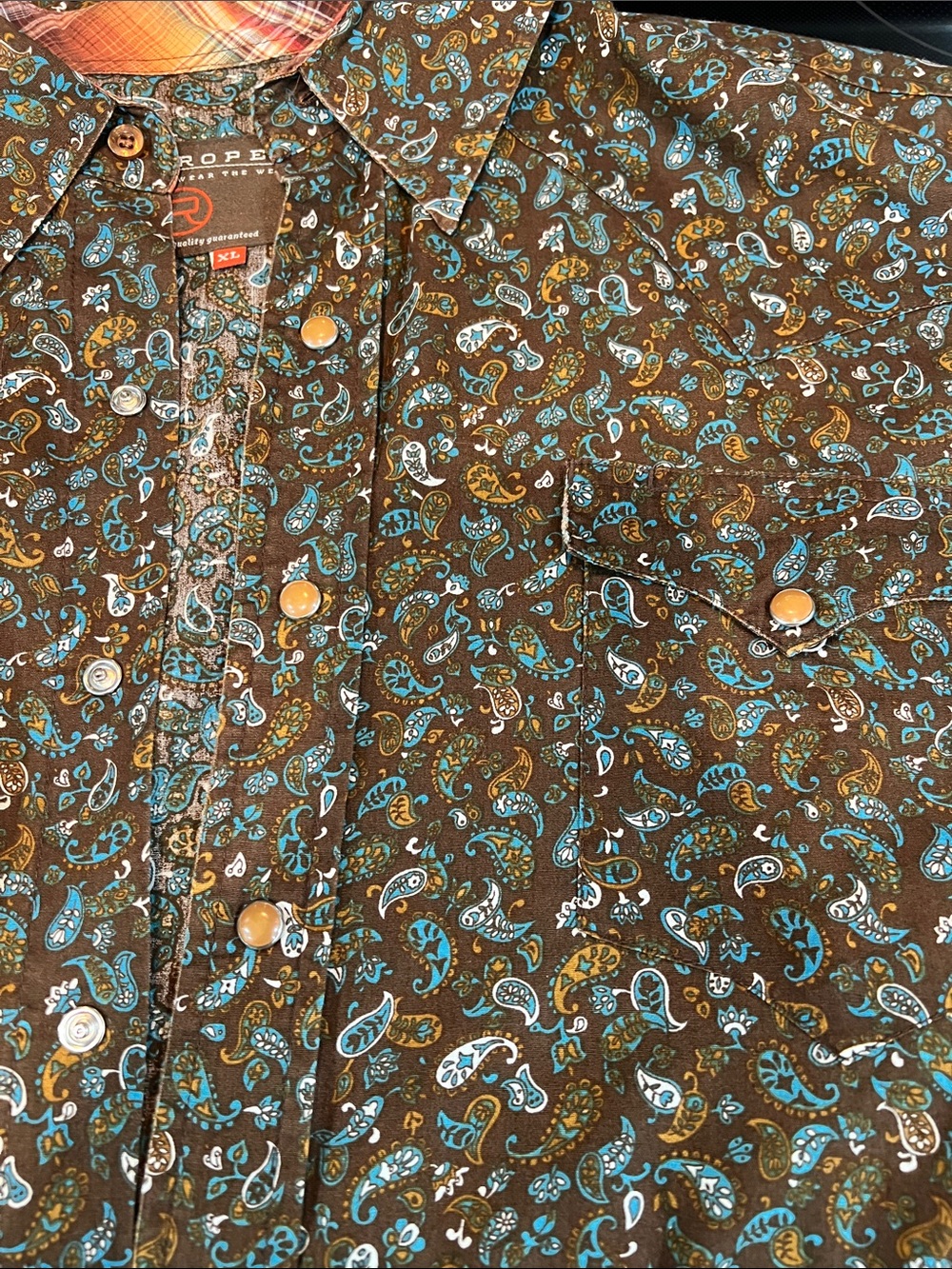 Roper Brown Shirt with Teal Paisley Print - Picture 6 of 7